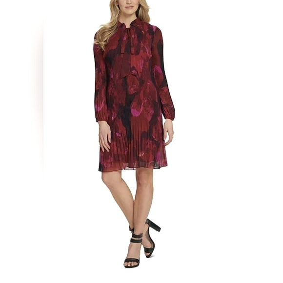 NWT DKNY Neck Tie Pleated Mini Dress Size 6 - Picture 1 of 8